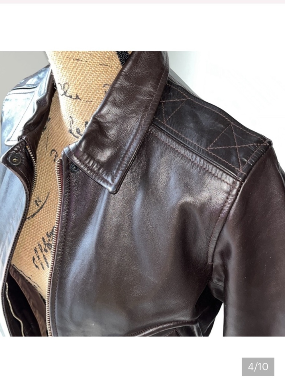 Vintage dark espresso brown bomber leather jacket - Picture 9 of 9